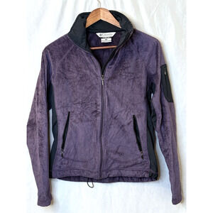 Columbia Womens Purple Pullover Sweater Full Zipped Up Mock Neck Pockets Size M